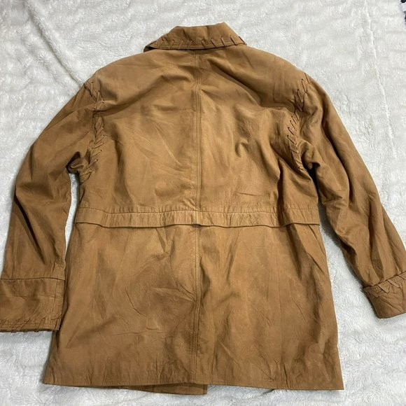 Together Women's Brown Leather Shawl Lapel Single Breasted Blazer Jacket Size L - Picture 10 of 15